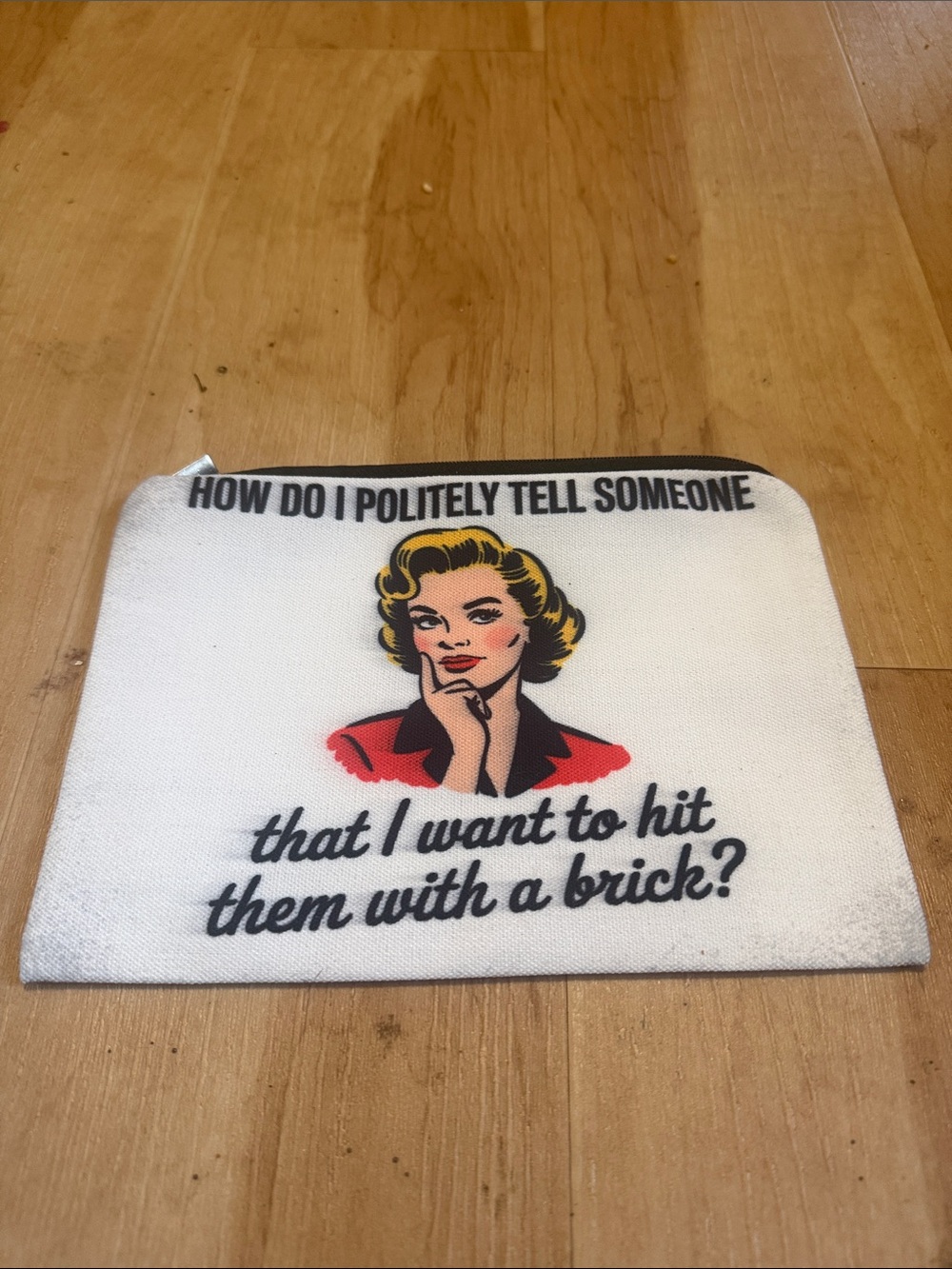 Others Follow White Cosmetic Bag with Retro Pop Art Woman and Humorous Quote